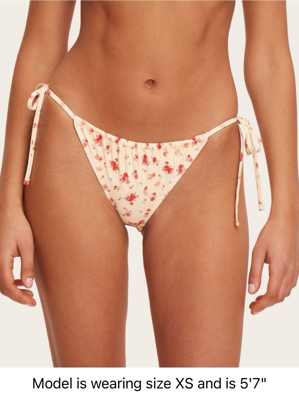 Parke X Target Cream Floral Tie-Side Bikini Bottoms with Red Rose Print
